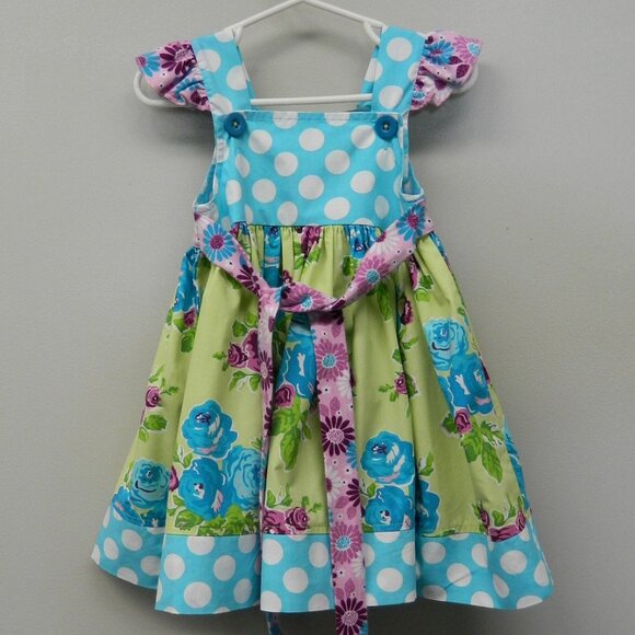 Eleanor Rose Dress size 18 mth  Green Aqua Purple Floral - Picture 6 of 9
